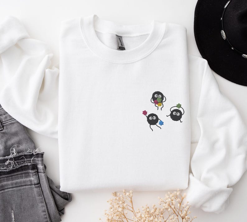 Embroidered Soot Long Sleeve Shirt | Embroidery Sweater | Anime Gifts | Crewneck Sweatshirt