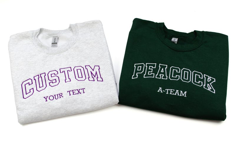 Custom Embroidered Sweatshirt, Varsity Crewneck, College Letters Sweater, Retro Sweatshirt, Name on Sleeves, Personalized Crewneck