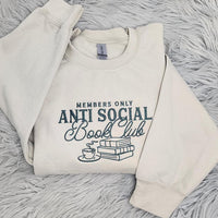 Anti Social Book Club Embroidered Crewneck, Book Club Shirt, Book Lover Crewneck, Bookish Crewneck, Book Club T-Shirt