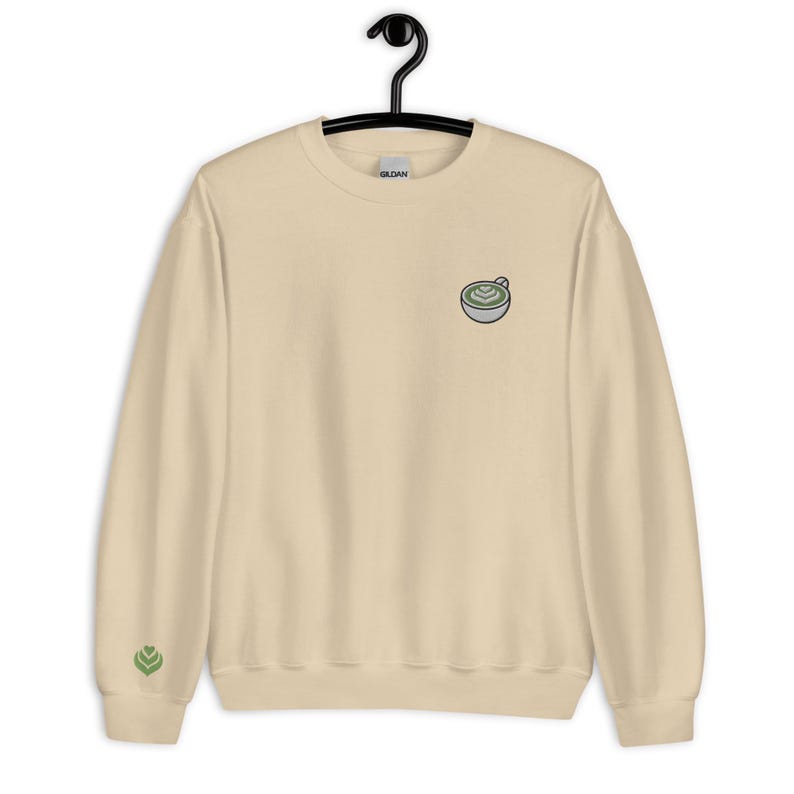 Matcha Embroidered Crewneck Sweatshirt, Matcha Gift, Matcha Lover Sweater, Matcha Mug Latte Art, Embroidery Sweater, Cute Matcha Tea Shirt