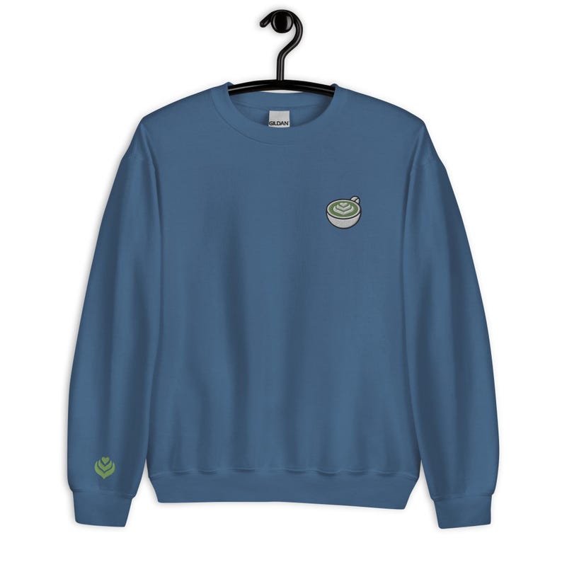 Matcha Embroidered Crewneck Sweatshirt, Matcha Gift, Matcha Lover Sweater, Matcha Mug Latte Art, Embroidery Sweater, Cute Matcha Tea Shirt