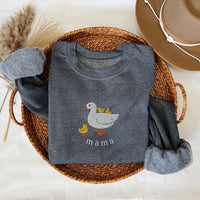 Mama Embroidered Sweatshirt, Cute Mama Goose Embroidery, Mothers Day Gift, Mom and Kids Shirt, Mama Duck and Ducklings, Mama and Chicks Crew
