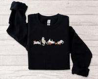 Christmas Cute Cat Embroidered Sweatshirt | Embroidered Funny Christmas Hoodie |Christmas Cute Cat Sweater | Cat Lover Crew Neck Sweatshirt