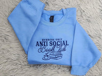 Anti Social Book Club Embroidered Crewneck, Book Club Shirt, Book Lover Crewneck, Bookish Crewneck, Book Club T-Shirt