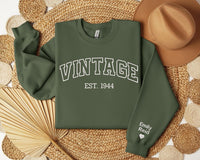 Custom Embroidered Sweatshirt, Varsity Crewneck, College Letters Sweater, Retro Sweatshirt, Name on Sleeves, Personalized Crewneck