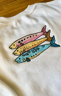 Embroidered Fish Sweatshirt | Colorful Sardine Crewneck | Coastal Unisex Pullover | Marine Life Gift | Fishing Sweater | Ocean Lover Apparel