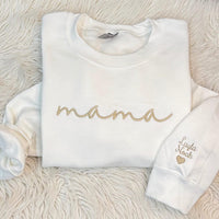 Custom Mama Embroidered Sweatshirt, Curved Neckline Mama Sweatshirt, Personalized Mom Embroidered Sweatshirt, Pregnancy Announcement