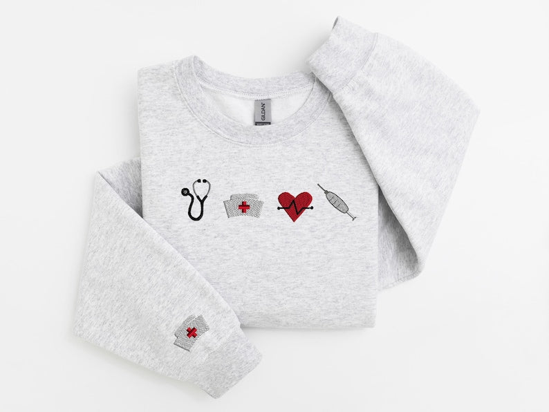Embroidered Nurse Sweatshirt, Nursing Student Sweatshirt, Embroidered Nurse Crewneck, Gift for Nurse, Trendy Nurse Crewneck, Nursing Student