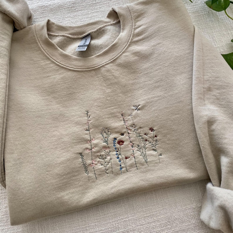 Wildflower Embroidered Hoodie Mockup - Embroidery Crewneck - Nature Embroidery - Adventure Sweatshirt - Gildan 18500 Mockup