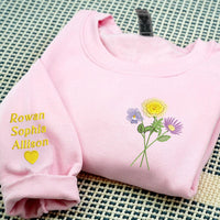 Birth Flower Embroidered Sweatshirt – Custom Mama Sweatshirt with Kids’ Names – Grandma’s Garden Gift – Personalized Mother’s Day Sweatshirt