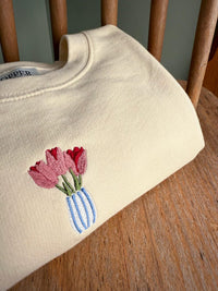 Tulip Vase Embroidered Sweatshirt, Spring, Flowers, Easter, Crewneck, Embroidery, Mum Gift, Pastel Flowers, Eco Jumper, Gardening Gift
