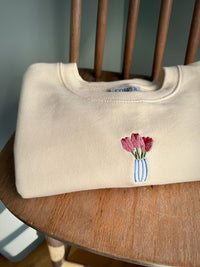 Tulip Vase Embroidered Sweatshirt, Spring, Flowers, Easter, Crewneck, Embroidery, Mum Gift, Pastel Flowers, Eco Jumper, Gardening Gift