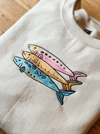 Embroidered Fish Sweatshirt | Colorful Sardine Crewneck | Coastal Unisex Pullover | Marine Life Gift | Fishing Sweater | Ocean Lover Apparel