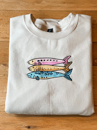 Embroidered Fish Sweatshirt | Colorful Sardine Crewneck | Coastal Unisex Pullover | Marine Life Gift | Fishing Sweater | Ocean Lover Apparel