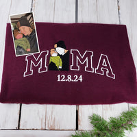 Mama Sweatshirt with Photo, Custom Embroidered Hoodie Mama and Kids Portrait, Varsity Shirt, Family Portrait Hoodie, Christmas Gift For Mom